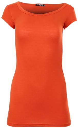 Easy Young Fashion - Damen Basic T-Shirt - langes Kurzarm Longshirt - Rundhals Longsleeve - Unterziehhemd Skinny Fit 1002 - Papaya L