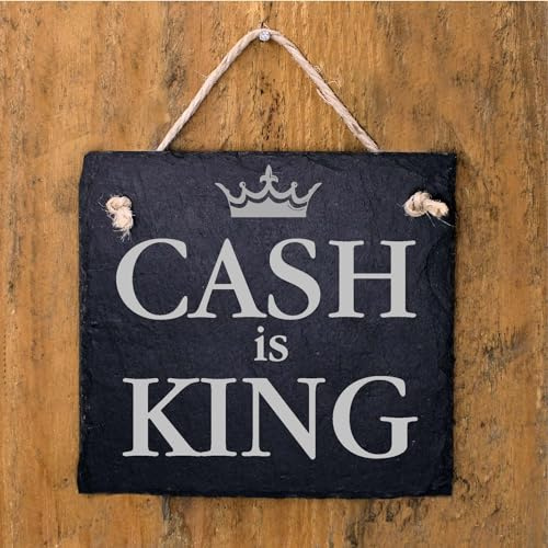 Dekolando CASH is KING Schild Nur Barzahlung Schieferschild Nur Bar Bezahlung - Wir Akzeptieren Nur Bargeld Kasse Hinweisschild (CASH is KING, 16 x 16 m)