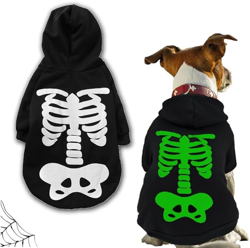 CEASELESLY Hund Skelett Hoodie,Halloween Dog Kostüm,Hund Skelett Hoodie,Halloween Haustier Kostüme,für Haustiere Cosplay für Mittleren Dog (Schwarz XL)