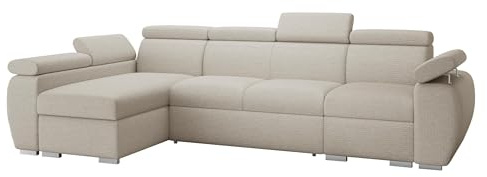 Mirjan24 Ecksofa Boston LCP, Eckcouch mit Schlaffunktion und 2 Bettkästen, Polsterecke mit Einstellbare Kopfstützen, L-Sofa, Wohnlandschaft (Aragon 03, Seite: Links - LCP+2R+1P(65)