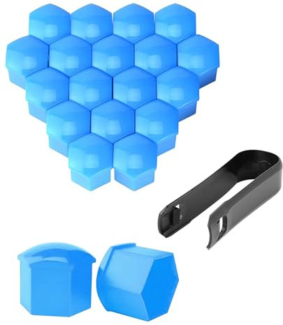 Flaconi 20 Stück Radmutternabdeckungen,Radmutterkappen,Autozubehör,0,67 Zoll Radnabenkappen,Schutzkappen für Autoabdeckungen,Radschraubenabdeckungen mit Entfernungswerkzeug (Blau)