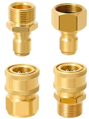 GIONAR Set di 4 accoppiatori a innesto rapido per idropulitrice M22-15 mm, adattatori in ottone a connessione rapida, raccordi girevoli da 3/8, raccordi per tubi ad alta pressione per idropulitrici