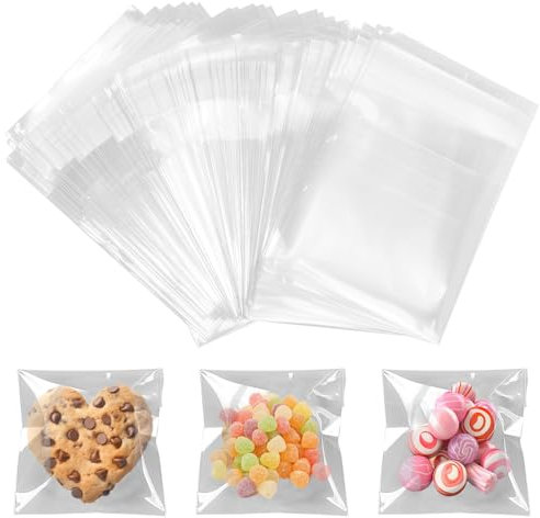 Sachets à biscuits, 100 sachets en cellophane transparents autocollants pour biscuits (8,3 x 5,5 cm)