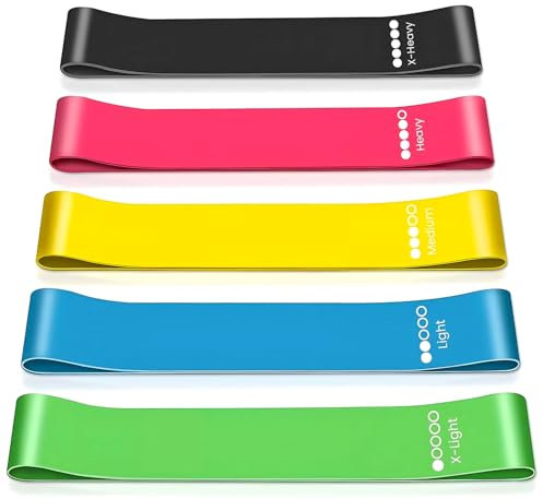 Generisch Fitnessbnder 5er Set Widerstandsbnder mit 5 Stufen, 100% Natur-Latex Fitnessband Resistance mit bungsanleitung & Tragebeutel, Gymnastikband fr Muskelaufbau, Yoga, Pilates