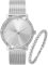 Crystal Blue Damen Armbanduhr Silber Edelstahl Milanaise Mesh Armband wasserdicht klar Zirkonia mit Tennisarmband 22295