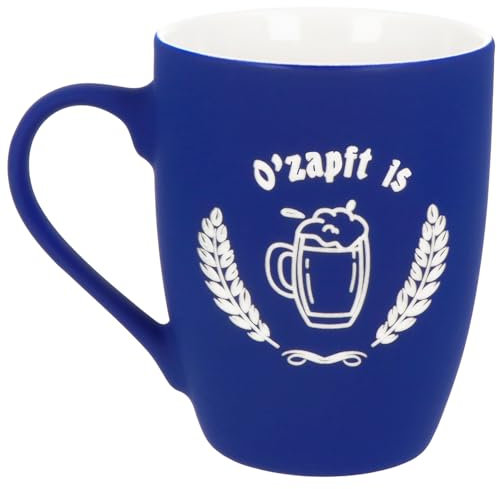 Spruchreif | Soft-Touch Tasse Blau O'zapft is mit Krug-Motiv – Beidseitig gravierte Tasse mit Wiesn-Spruch | Geschenk für Oktoberfest-Fans, Bierliebhaber & Bayernfreunde | 350 ml