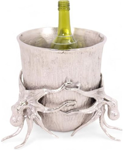 Licht-Erlebnisse Sektkühler Aluminium in Silber 31 x 22 x 23 cm Oktopus Design Weinkühler Champagnerkühler Flaschenkühler