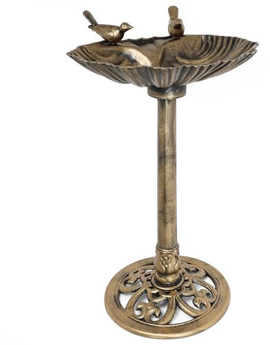DIVCHI Bird Bath for Garden Freestanding Birdbaths Wild Birds Baths Feeder Bowl Pedestal Birdbath for Outdoors Patio Yard & Lawn Décor (Bronze Bird Bath With 2 Birds)