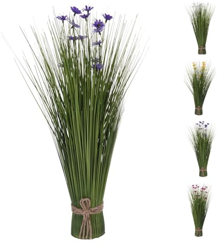 Carousel Home Artificial Grass & Wildflower Bouquet | Freestanding Lifelike Tall Floral Grass Spray | Faux Plant with Rustic Rope Tie in Assorted Colours - 55cm ~ One Supplied