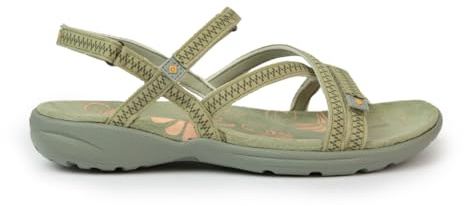 Izas Tencelle V4 Sandalias de Mujer para Verano para Senderismo y Trekking. Calzado de Caminar Deportivo y Cómodo. Sandalias Planas con 3 Ajustadores. Color Caqui