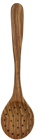 Plaisir Olive Wood Slotted Spoon - Handmade Strainer Spoon with Holes, Ideal for Cooking and Straining