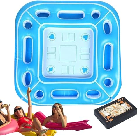 Schwimmtisch Für Pool, Schwimmender Tisch Für Pool, 100cm X 100cm, Integriert Aufblasbar, rutschfeste Textur Auf Der Unterseite, Resistent Gegen Sonnenlicht Und Poolwasser, Inklusive 1 Spielkartenset