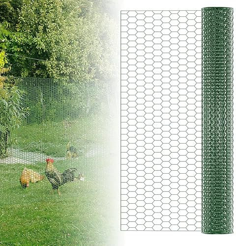 Aufun Maschendrahtzaun Sechseckgeflecht 35m x 1m, abschneidbar gitterrost Sechseckgeflecht Drahtzaun Hasendraht Kaninchendraht Hühnerdraht, Maschenweite Grün für Garten, Balkon und Kleintiere