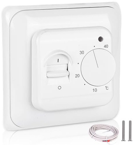 GOEDCH Termostato ambiente: termostato meccanico per ambienti, termostato manuale con sonde, termostato a manopola per riscaldamento a pavimento, 230 V, 16 A, riscaldamento a pavimento elettrico