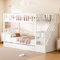 Pangshiyuan Litera infantil de 90 x 200 cm con cama nido, escalera de almacenamiento, cajones, somier, madera maciza, color blanco, multifuncional, para habitación infantil