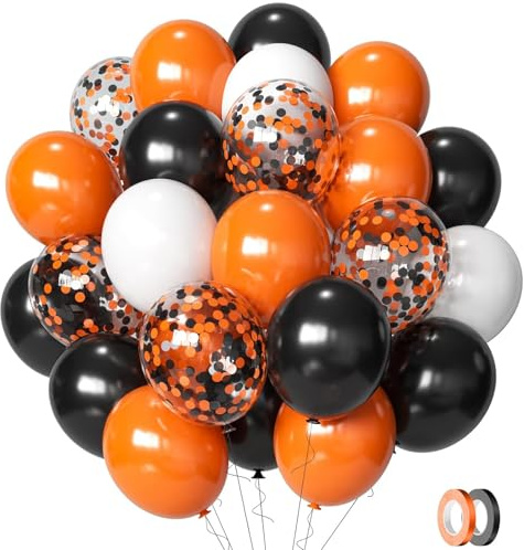 DazzJoy Halloween Luftballons Orange Schwarz Weiß, 30 Stück Halloween Balloons Party Deko Set, Konfetti Ballons Orange Schwarz Halloweene Kindergeburtstag Deko, Luftballons Girlande Bunt Partydeko