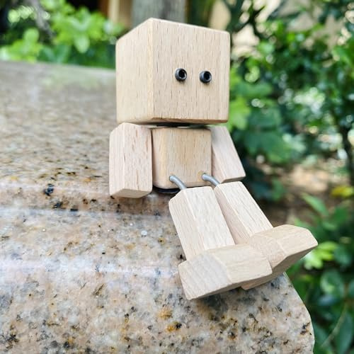 Wackelnder Holzfigur Männchen, Handgefertigter Auto Armaturenbrett-Dekor mit magnetischen Gesichtsausdrücken, tragbare bewegungsaktivierte Holzfigur, lustiger Wackelkopf Schreibtischschmuck (B-2)