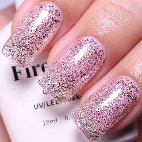 Firedeep Silve Gel Polish Glitter Hema Free 0.34 OZ Same Color Same Top Cover Reflective Sparkle UV Polish Christmas Manicure Nail Art DIY