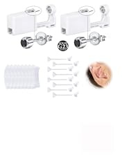 WillTen G23 Titan Piercing Stechen Set Silber, 2Pack Ohrring Pistole mit vorinstallierten 4mm Schwarz Ohrsteckern, Ohrring Stechen für Ohrläppchen, Piercing Set mit Ohrmuschelüberzügen