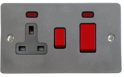 Flat Pewter Cooker Switch with Socket (Black Switch) - FP29B