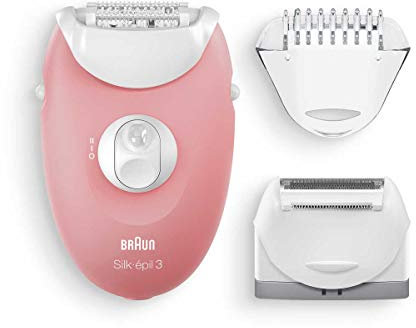 Braun Silk-épil 3 Épilateur Électrique Femme, pour débutantes, Blanc/Rose, comprend un épilateur électrique, un rasoir et une tondeuse, SE 3-440