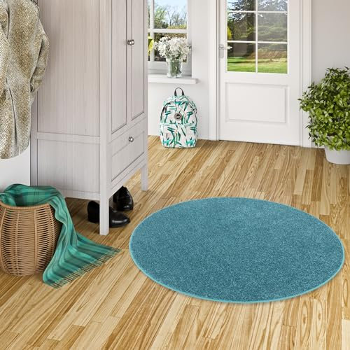 Teppich Hochflor Shaggy Cottage Pastell Petrol Rund in 7 Größen