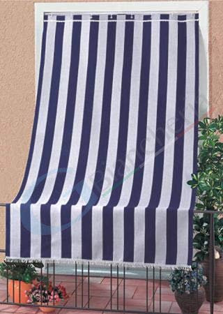 TENDA DA SOLE A CADUTA PER ESTERNO CLASSIC RIGATA PER VERANDA, BALCONE, TERRAZZO, MIS.140X300 (Blu/Bianco)