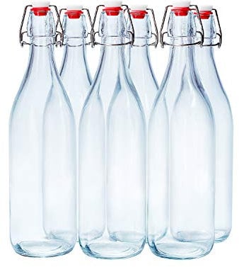 Danmu Art 6PCS Glass Bottles with Swing Top - Airtight Preserve Bottles for Home Brewing Oil Vinegar Beer Wine Cider Soda - 1000ML/35oz