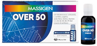 Massigen - Tonico Over 50, Integratore Energetico per Over 50 con Sambuco e Schizandra, Per Sostenere il Benessere Fisico e Mentale, 10 Flaconcini da 25 ml, Senza Glutine