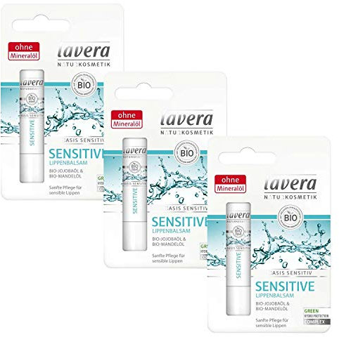 Lavera Lippenbalsam basis sensitiv Bio-Jojobaöl & Bio-Mandelöl 3er Vorteilspack (3 x 4,5g)