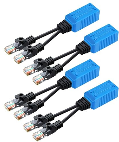 TNP RJ45 Ethernet Cable Combiner/Splitter Kit (2 Pair) - 2 Male to 1 Female POE Data Adapter LAN Ethernet Network Extender Y Splitter Cat5 Cat5e Cat6 UPOE Cable for Surveillance Security Monitoring