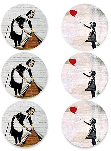 Panorama Packung mit 12 Untersetzern Banksy Vinyl 10x10cm