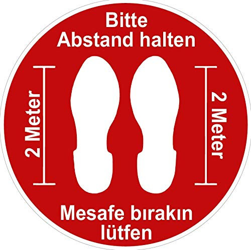 UvV UvV30303M Aufkleber Fußboden laminiert + Mesafe bırakın lütfen + Bitte Abstand halten 2 Meter- selbstklebend, Digitaldruck
