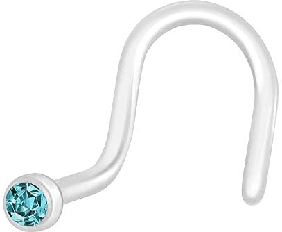 PIERCINGLINE PMFK Nasenstecker Spirale mit Kristall FLEXIBEL Piercing Nase Stecker Zirkonblau