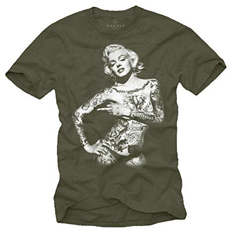 Marilyn Herren T-Shirt - Tattoo Pin UP - Grün Größe L
