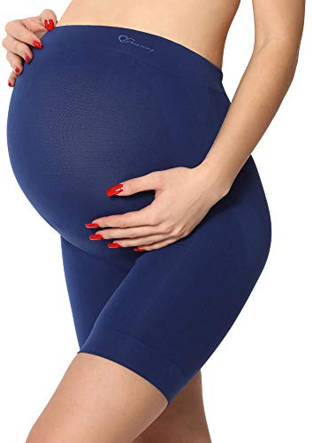 Be Mammy Damen Umstandsmode Hohe Taille Umstandsshorts ohne seitliche Nähte Unterwäsche Schwangerschaft 06 15 (Marineblau, S)