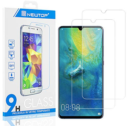 N NEWTOP [2 unidades] Protector de pantalla de cristal templado compatible con Huawei Mate 20, dureza de 0,3 mm, dureza 9H, protector de pantalla antigolpes, arañazos