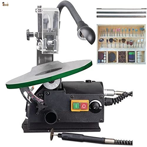 BricoLoco Sierra marquetería eléctrica segueta cinta madera, metal, plástico, yeso. Lijadora manual integrada. 18 seguetas surtidas y kit 103 herramientas de lijado.