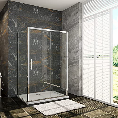 Porta Scorrevole per Box Doccia a Tre Lati Alto 185 cm con Doppia Parete Laterale Misura 75x100x75 cm in Vetro Temperato Trasparente da 5 mm Profilo Cromato Lucido
