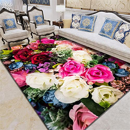 AU-OZNER teppiche modern Rosa Teppich, Blumenmuster Bürostuhlkissen, Hausdekorationssofa, Freizeitteppich auslegware teppichboden -Rosa_140x200cm