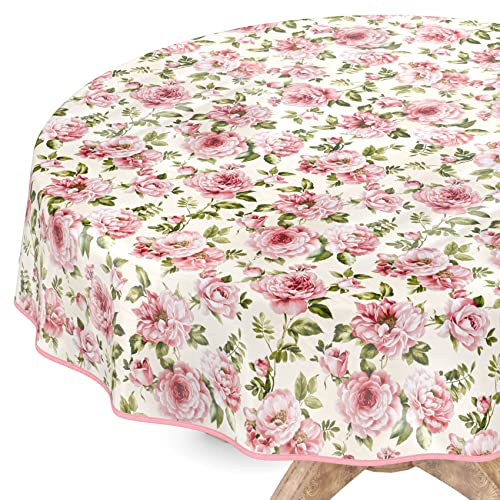 ANRO Tischdecke abwaschbar Wachstuch Wachstuchtischdecke Rund 140cm mit Saum Natalie Blumen pflegeleicht Wachstischdecke wasserabweisend Gartentischdecke Meterware Lotuseffekt