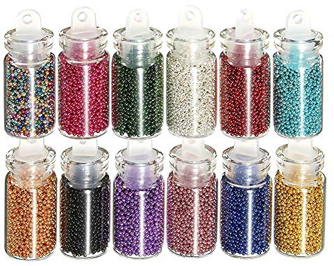 12 Bottles 3d Tiny Satin Luster Round Pearl Beads Caviar Loose Beads Nail Art Manicure Decorations with Clear Glass Bottle