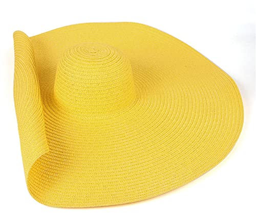 WSLCN Chapeau de Soleil Femme Capeline Chapeau à Large Bord Casquettes Anti-Soleil Respirant Anti UV Grand Chapeau de Paille Jaune