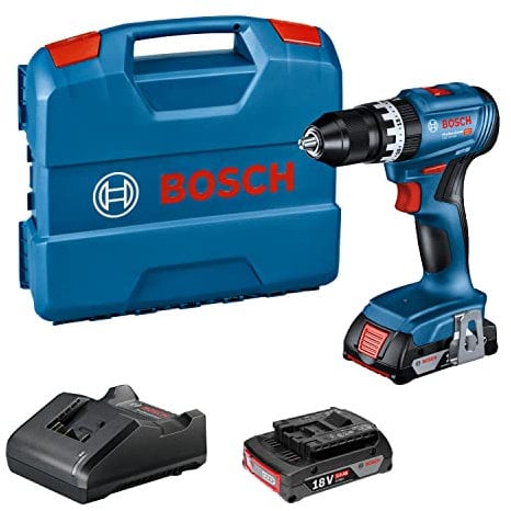 Bosch Professional 18V System GSB 18V-45 - Taladro percutor a batería (45 Nm, 1900 rpm, 2 baterías x 2.0Ah, en maletín), Azul