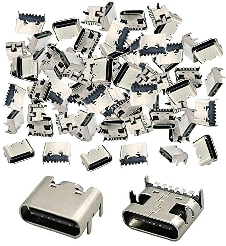 WHPromLang 100 Pcs Micro USB Socket Connectors - 6 Pin USB 3.1 Type C Female Charging Ports for Repair Replacement Adapter