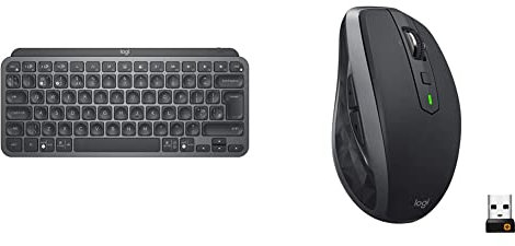 Logitech MX Keys Mini Minimalist Wireless Illuminated Keyboard, Graphite & MX Anywhere 2S Wireless Mouse, Multi-Device, Bluetooth and 2.4 GHz with USB Unifying Receiver, Graphite Black.