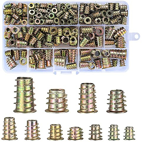 230 Pcs Threaded Inserts Nuts Assortment Tool Kit - 11 Sizes Metric M4/M5/M6/M8/M10 Hex Socket Drive Furniture Screw-in Wood Inserts Bolts Fastener