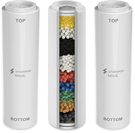 SparkPod Lot de 3 cartouches filtrantes pour pommeau de douche filtré à 10 réglages de pulvérisation – Convient aux personnes ayant la peau sensible et sèche ou le cuir chevelu – Filtre le chlore et