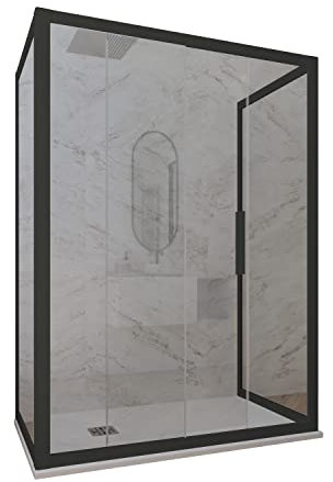 Paroi de douche 3 côtés coulissant 80x140x80 CM PVC Noir Mat H 200 Verre Transparent mod. Deco Trio
