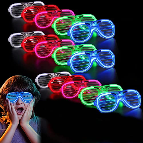 Mossoko Neonbrille Party – Weihnachten Glow Brille Leuchtende Brille Shutter Brille Blinkende Sonnenbrille für Kinder Erwachsene Rave Party Set Happy New Years Eve Party Brille – 15 Stück